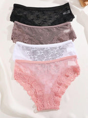4pcs/set  Lace Full Butterfly Pattern Panties 50%