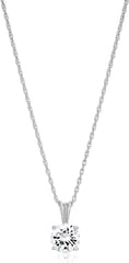 Plated Sterling Silver Cubic Zirconia Round Cut Solitaire Pendant Necklace AL109
