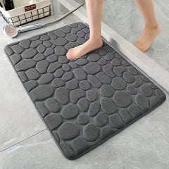 Quick-Dry Non-Slip Bath Mat Pebble Design Super Absorbent, Odorless