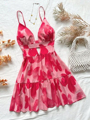 Deep V-Neck Spaghetti Strap A-Line Back Bodycon Holiday Dress 50%