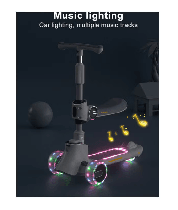 Three In one Children's Scooter Led Light Flashing Wheel Adjustable Height Foldable Scooter Removable Seat Blue LK002 - Nimall