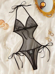 مجموعة ملابس داخلية نسائية مثيرة بسحّاب شبكي وملابس داخلية شفافة للنساء