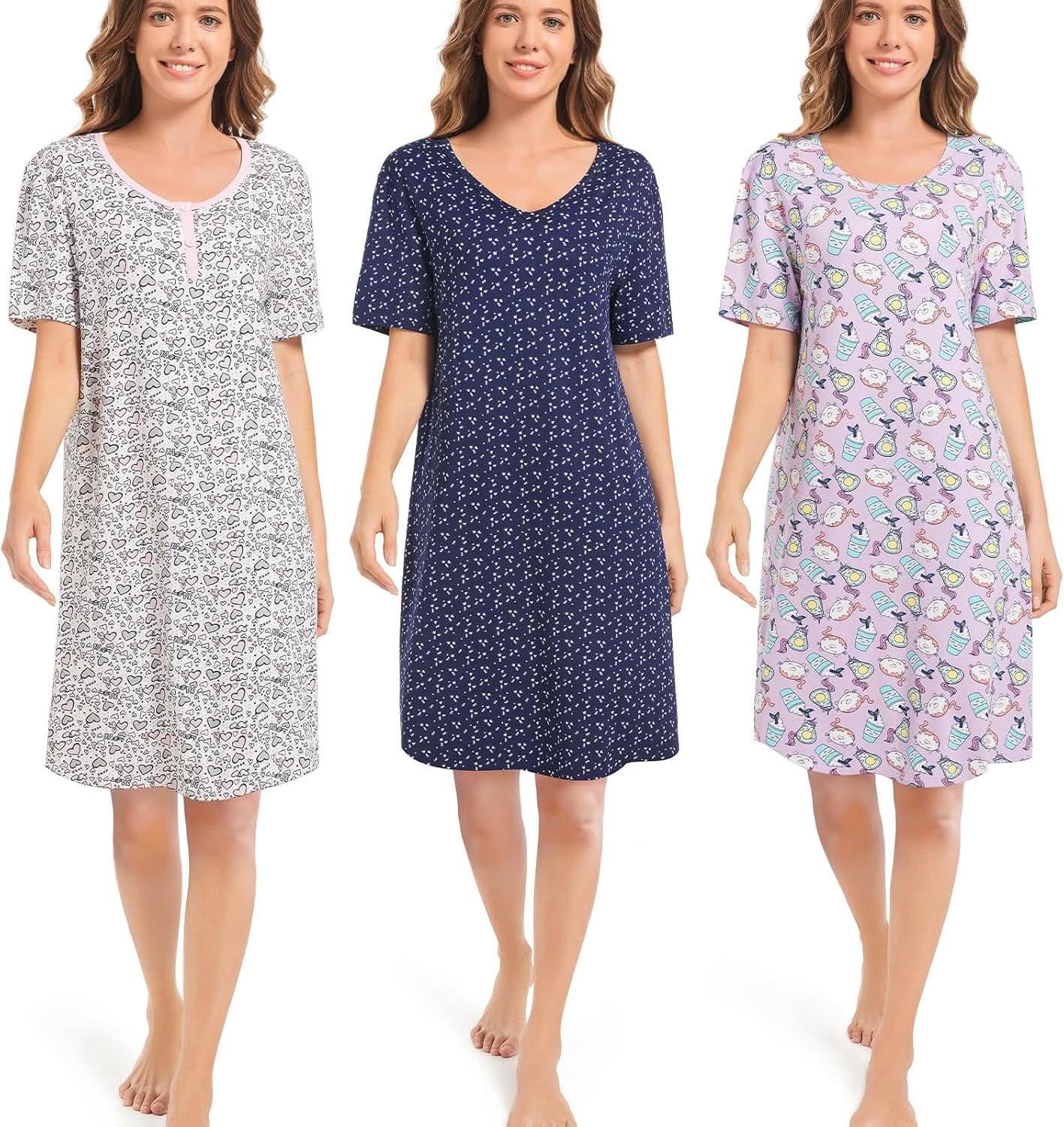 Women's Soft Nightgown Short Sleeve Nightdress AL135 - Nimall