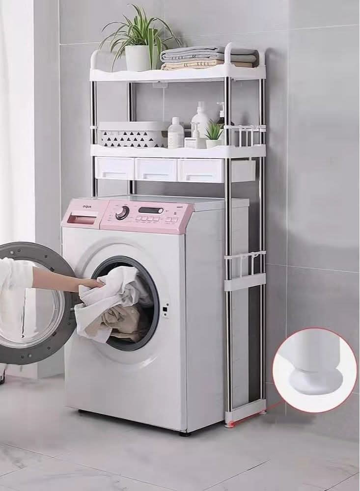 Washing machine storage rack with drawers, white, NH011 AL166 - Nimall