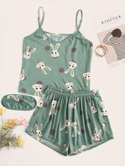 Round Dot Rabbit Print Eye Cover Pajama Set Lingerie