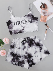 Tie Dye Pajama Set  Lettuce Hem Womens Lingerie