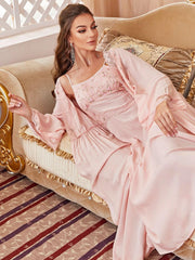 Mesh Embroidered Button-Down Robe Pajama Set Womens Lingerie
