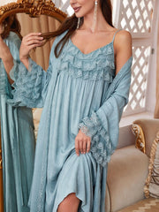 Lace Trim Ruffle Waist T-Shirt Pajama Set Womens Lingerie