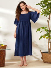 Square Neck Puff Sleeve Smock Nightdress Womens Lingerie