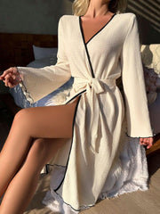 Robe  Contrasting Ribbon Belt Womens Lingerie