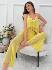 Sleepwear Set  Mesh Embroidery Womens Lingerie