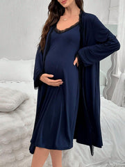 2 Piece Set V-Neck Lace Maternity  And Robe Set Womens Lingerie