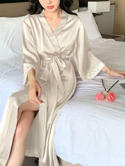 Solid Elegant Robe  Waist Belt Womens Lingerie