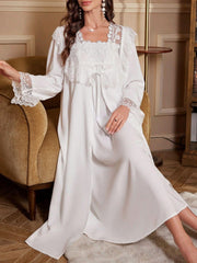 2-Piece Palace Style Contrast Stitch  And Robe Set Lingerie