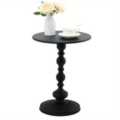 Round Retro Metal Side Table Matte Black Finish Accent End Table