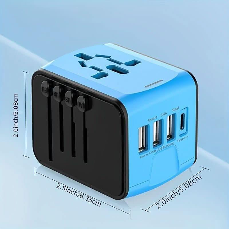 1pc Universal Travel Adapter, Worldwide International Power Adapter, High Speed 2.4A 4*USB, Type - C 3.0A Port With Worldwide AC Power Plug Wall Charger For Europe UK EU US CA AU Italy Asia And More Than 170 Countries - Nimall