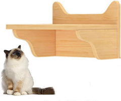 Wall Shelf Furniture Set and Perch - Floating Wooden Climbing Furniture With 4 Shelves, 2 Houses, 2 Ladders and 1 Scratching Post for Cats (Diving Platform L)