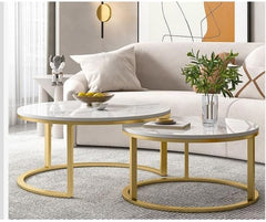 Ceramic Top Coffee Table Set 70 cm & 50 cm – Metal Frame Modern Center Tables for Living Room