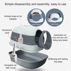 NeoStyle Semi-enclosed Cat Litter Box With Round Edges Large Anti-splash Box With Cat Litter Shovel Cat Sandbox Cat Toilet (Fully Enclosed Foldable)