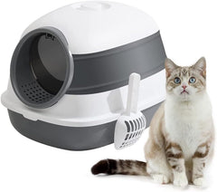 NeoStyle Semi-enclosed Cat Litter Box With Round Edges Large Anti-splash Box With Cat Litter Shovel Cat Sandbox Cat Toilet (Fully Enclosed Foldable)