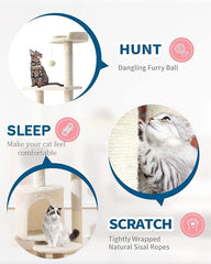 Cat Tower, indoor cat tree with sisal covered catch posts and plush catch balls