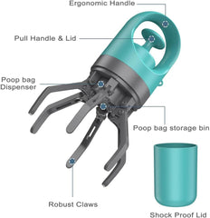 Portable Dog Poop Scooper, Sanitary Dog Waste Picker Upper with Bag Dispenser, 6 Claws Convenient And Lightweight, Can Be Installed On The Dog Rope for Dog Walking and Travel Use