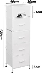 Fabric Storage Dresser, 5-Drawer Vertical Dresser for Bedroom, Storage Organizer with Fabric Bins, Wooden Top, Durable Steel Frame, Drawer Chest for Closets & Hallways