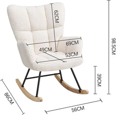 Modern Off White Rocking Chair – Soft Boucle Fabric, Ergonomic Backrest, Sturdy Metal Frame & Wooden Rocker Base – Cozy Lounge Chair for Living Room, Bedroom & Nursery