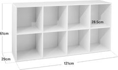 Chulovs 8-Cube Style Storage Organizer – 28.5cm Shelf Openings, Multi-Use as Bookcase & Display Shelf, Customizable (White)