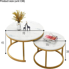 Ceramic Top Coffee Table Set 70 cm & 50 cm – Metal Frame Modern Center Tables for Living Room