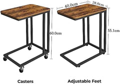 Chulovs End/Side Table, TV Tray, C Shaped Snack Table with Metal Frame, Rolling Casters, Industrial, for Living Room, Sofa Couch, Bedroom, walnut