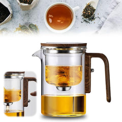 Water Separation Glass Teapot  Strainer Classic Magic Tea Pot  Wooden Handle