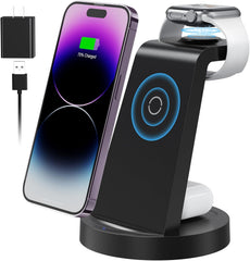 3 in 1 Charging Station for Apple Device, Wireless Charger for iPhone 16 15 14 13 12 11 Pro Max & Apple Watch iwatch- Charging Stand Dock for AirPods