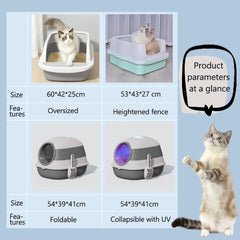 Cat Litter Box With Round Edges Large Anti-splash Box With Cat Litter Shovel Cat Sandbox Cat Toilet (Grey)
