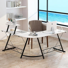 DESINO L-Shaped Desk Computer Corner Desk, L Shaped Home Office Desk, Simple Modern Gaming Desk (White, 51inch)