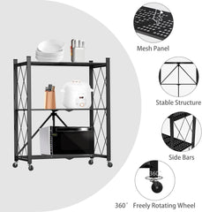 Chulovs Portable Storage Shelves with Rolling Design, Heavy-Duty Metallic Structure for Maximum Capacity, Ideal for Garage, Kitchen, and Basement Use (black, 3-Tier)