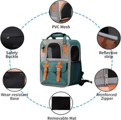 Cat Carrier,Cat Soft-Sided Carrier bag for Cats,Pet Backpack with Three-Sided Breathable Mesh＆Removable Mat and Inner Safety Leash (Green)