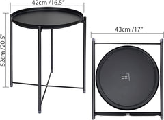 SKY-TOUCH Round Metal Tray Table Black, Detachable Tray Top, Coffee Table, Waterproof, Removable Tray Table, Living Room, Bedroom, Balcony, Office, 42×42×53cm
