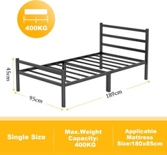 Metal Twin Bed Frame - 185 * 95cm High with Storage Space, No Box Spring Needed with Sturdy Steel Slat Support, Heavy Duty Sturdy Mattress Foundation, Easy Assembly, Black for Bedroom, gaming