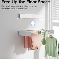 Mylindde Wall Mounted Drying Rack, Foldable Wall Mount Laundry, Retractable Drying Rack, Clothes Drying Rack for Indoor & Outdoor Organization, 100% Aluminum Rods, 5 Rods (White)