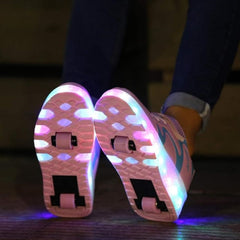 CCOVERY Kid Roller Skates Shoes,Kid Skateboarding Shoes,LED Light Up Shoes,USB Rechargealbe Shoes,Outdoor Slip Skates Shoes,Sneakers for Beginners Gift