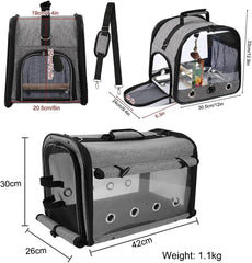 (6-pieces) Bird Carrier Bag Set,Foldable Bird Travel,Parrot Carrier with Stand, Parrot Transparent Breathable Travel Bag, Lightweight Birdcage with Food Tray and Water Bottle