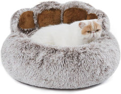 Calming Dog and Cat Bed,Indoor High Cushion Dog Bed, Round Fluffy Pet Bed, Cozy Plush Cuddly Dog Bed, Cute Cartoon Soft Bed, Size for Puppies and Cats(Grey, M(56 * 56 * 15cm))