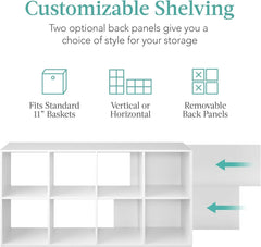 Chulovs 8-Cube Style Storage Organizer – 28.5cm Shelf Openings, Multi-Use as Bookcase & Display Shelf, Customizable (White)