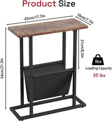 Slim Narrow Side Table with Storage for Tight Spaces – Multi-Purpose Accent Table: Perfect as Magazine Holder, Snack Table, Bedside Nightstand for Living Room and Bedroom