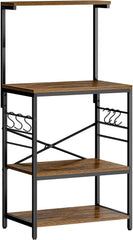 Kitchen Bakers Rack, Coffee Bar Table 4 Tiers, Microwave Stand with 6 S-shaped Hooks, Kitchen Storage Shelf Rack for Spices, Pots and Pans, no wheels