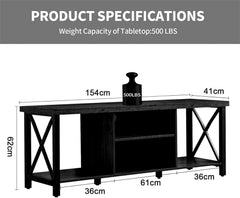 154 * 41 * 62cm TV Stand for TV up to 55 Inches, TV Cabinet with Open Storage, TV Console Unit with Shelving for Living Room, black