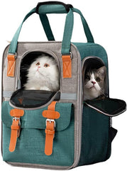 Cat Carrier,Cat Soft-Sided Carrier bag for Cats,Pet Backpack with Three-Sided Breathable Mesh＆Removable Mat and Inner Safety Leash (Green)