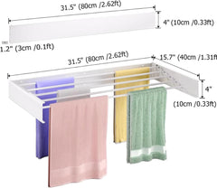 Mylindde Wall Mounted Drying Rack, Foldable Wall Mount Laundry, Retractable Drying Rack, Clothes Drying Rack for Indoor & Outdoor Organization, 100% Aluminum Rods, 5 Rods (White)