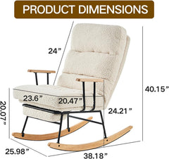 Modern White Rocking Chair – Plush Upholstery, Ergonomic High Backrest, Sturdy Metal Frame with Wooden Rocker Base – Cozy Lounge Chair for Living Room, Bedroom & Nursery